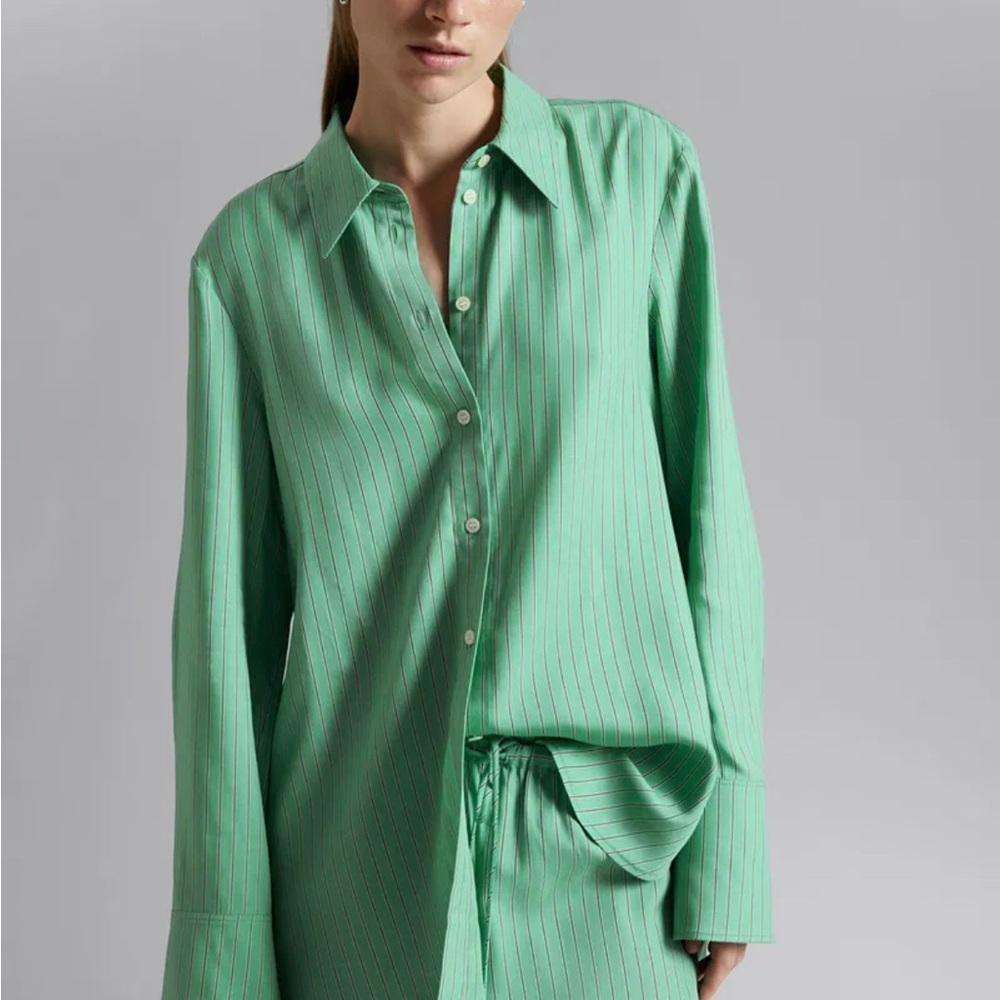 & Other Stories Mint Green Striped Shirt